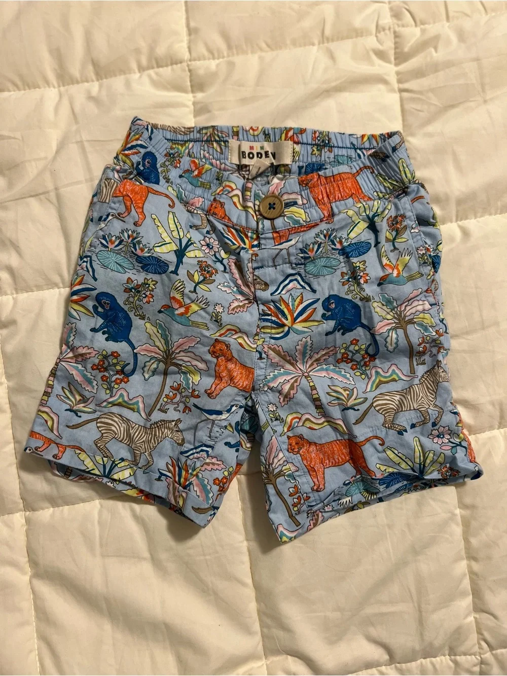 🐅 Mini Boden Blue Kids' Safari Print Cotton Shorts - Picture 1 of 7